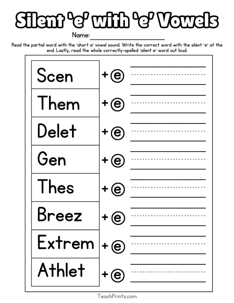 Silent E Worksheets Free Printable