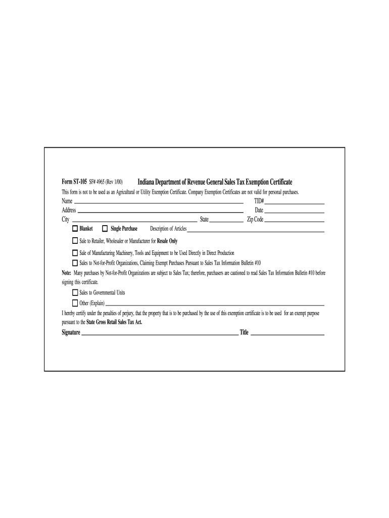 Printable Form St 105 Indiana