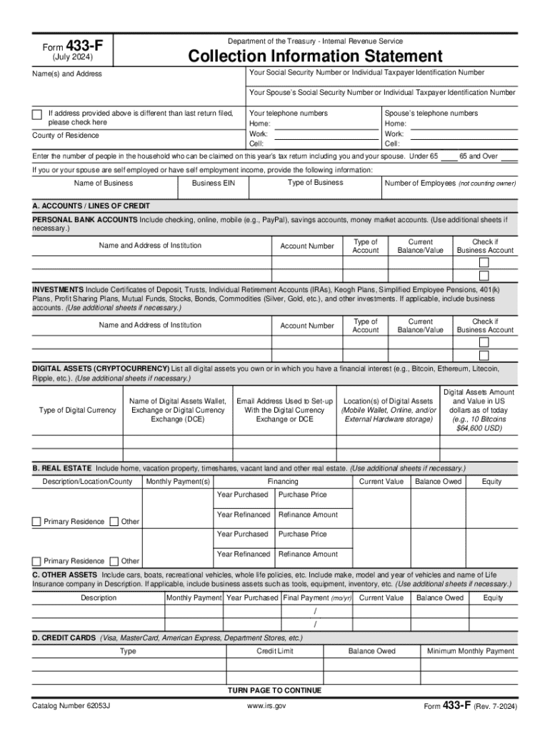 2024 Form IRS 433 F Fill Online Printable Fillable Blank 