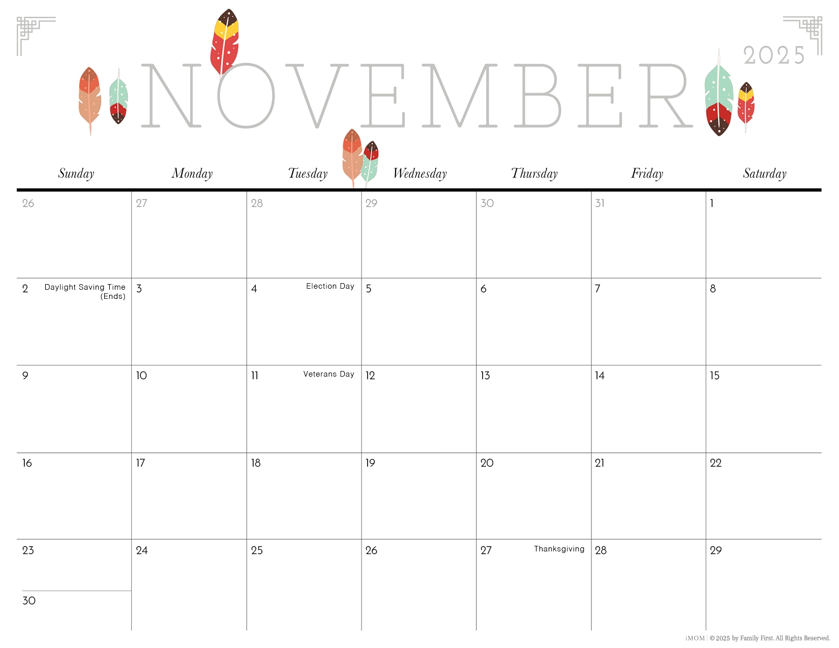 Imom November 2026 Printable Calendar