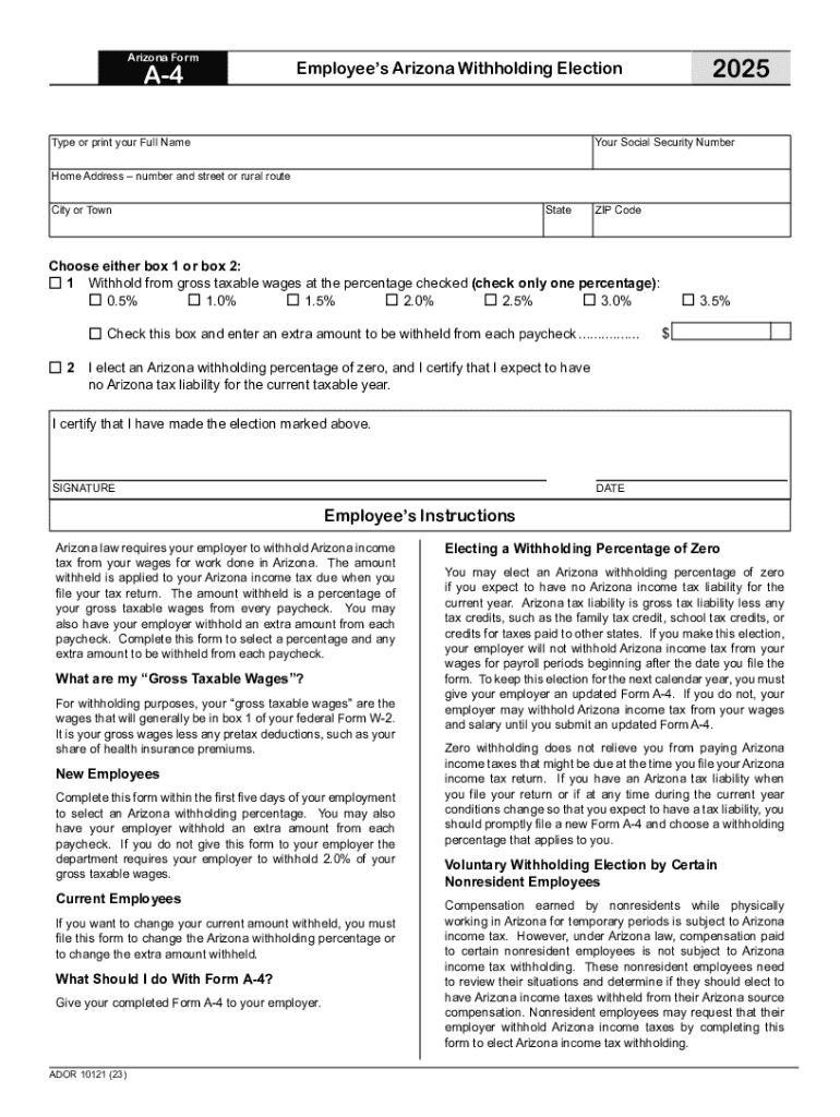 2025 Form AZ DoR A 4 Fill Online Printable Fillable Blank 