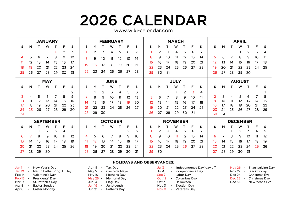 Federal Holidays 2026 Calendar Printable