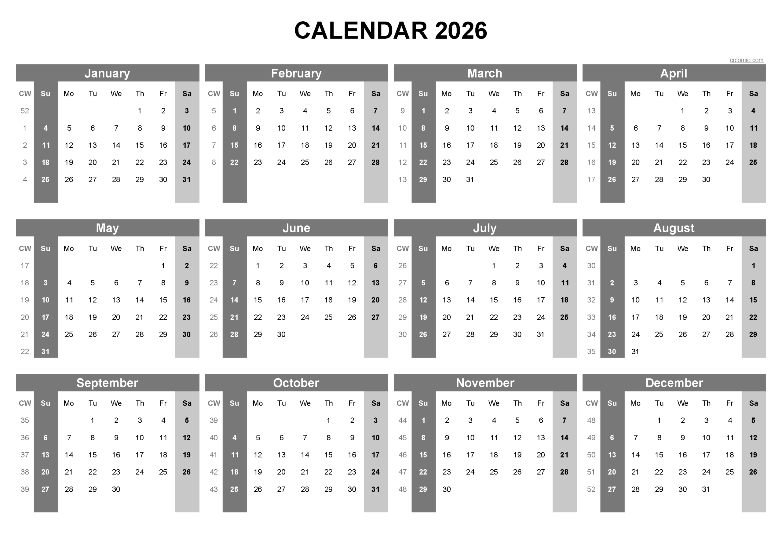 2026 Printable Calendar Free Pdf