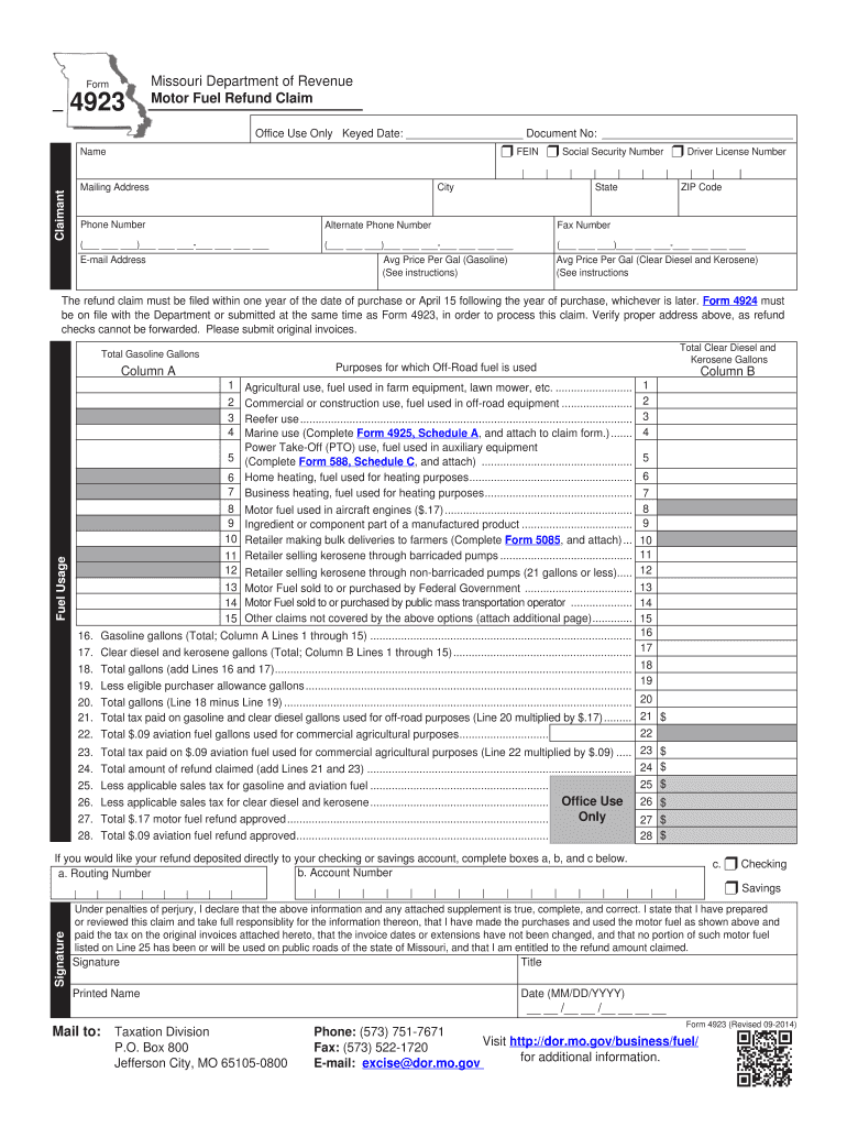 Missouri Fuel Tax Refund Form 4923-H