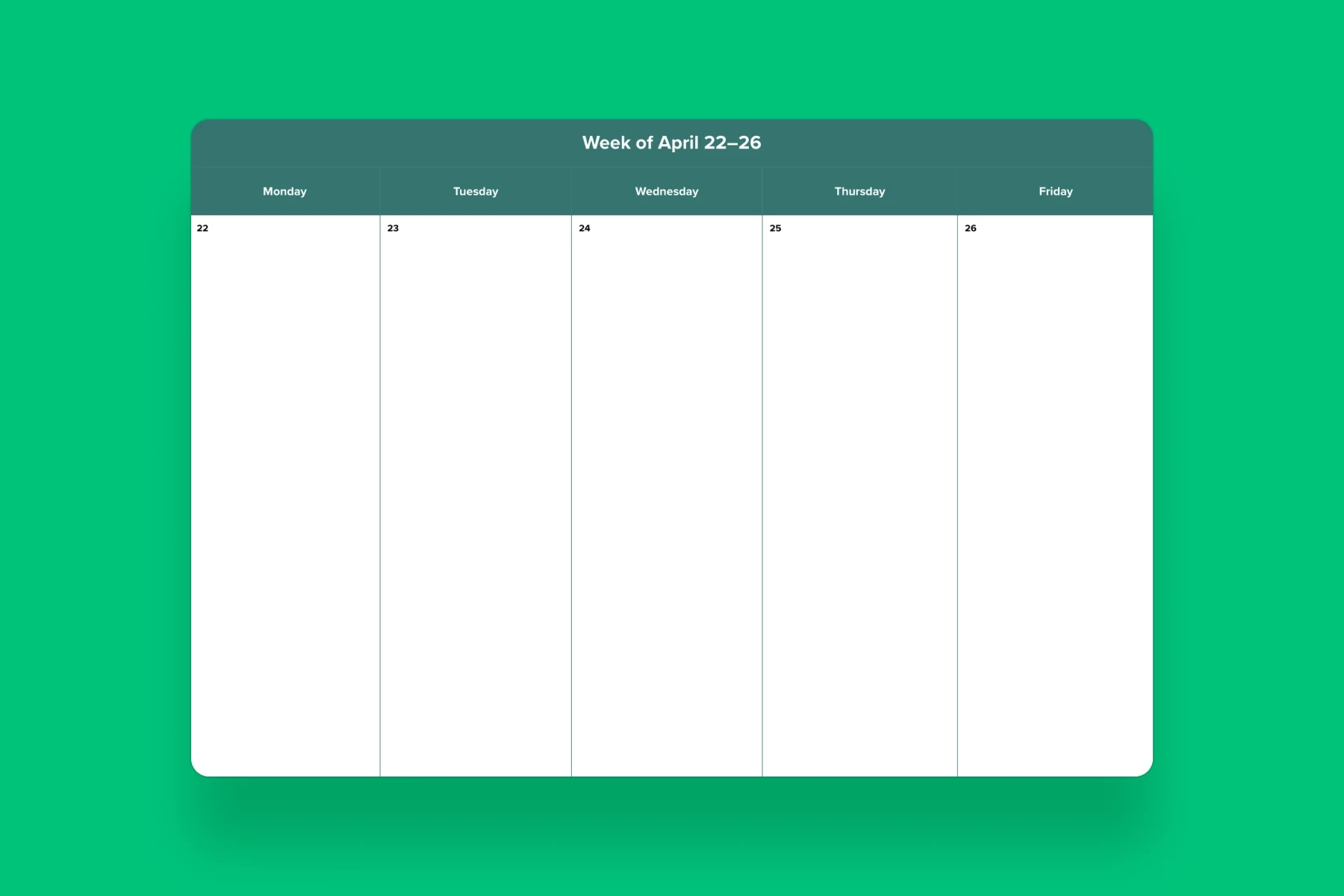 Printable 5 Day Blank Calendar