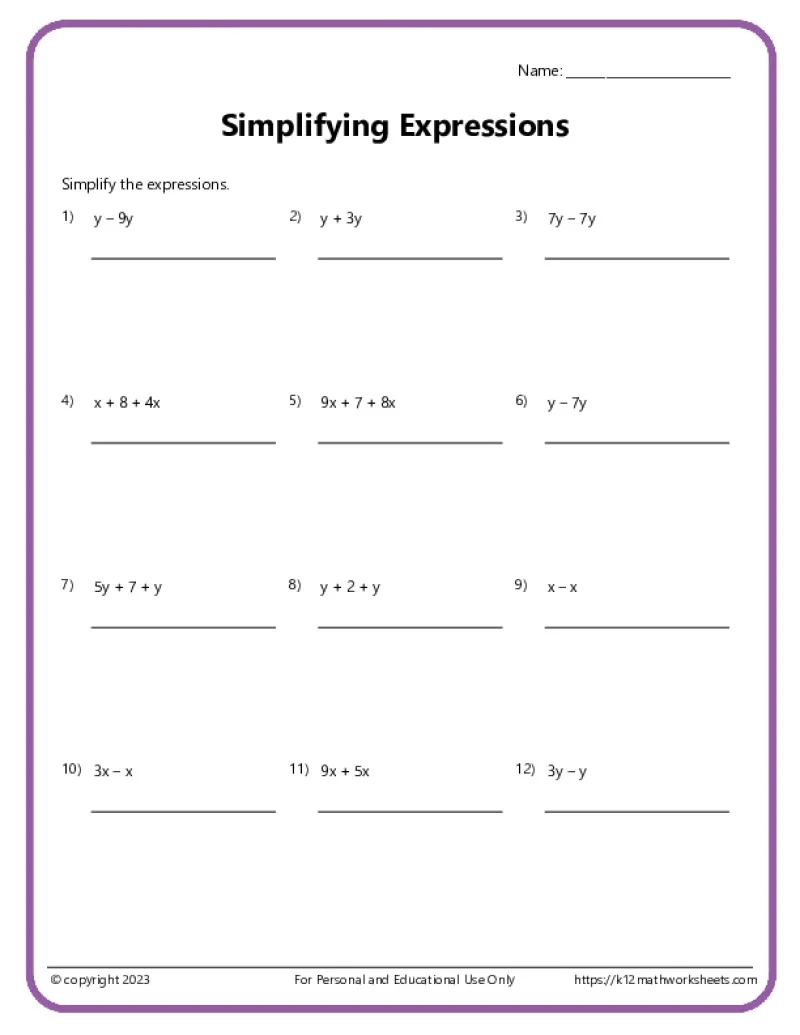 Printable Algebra Worksheets Free
