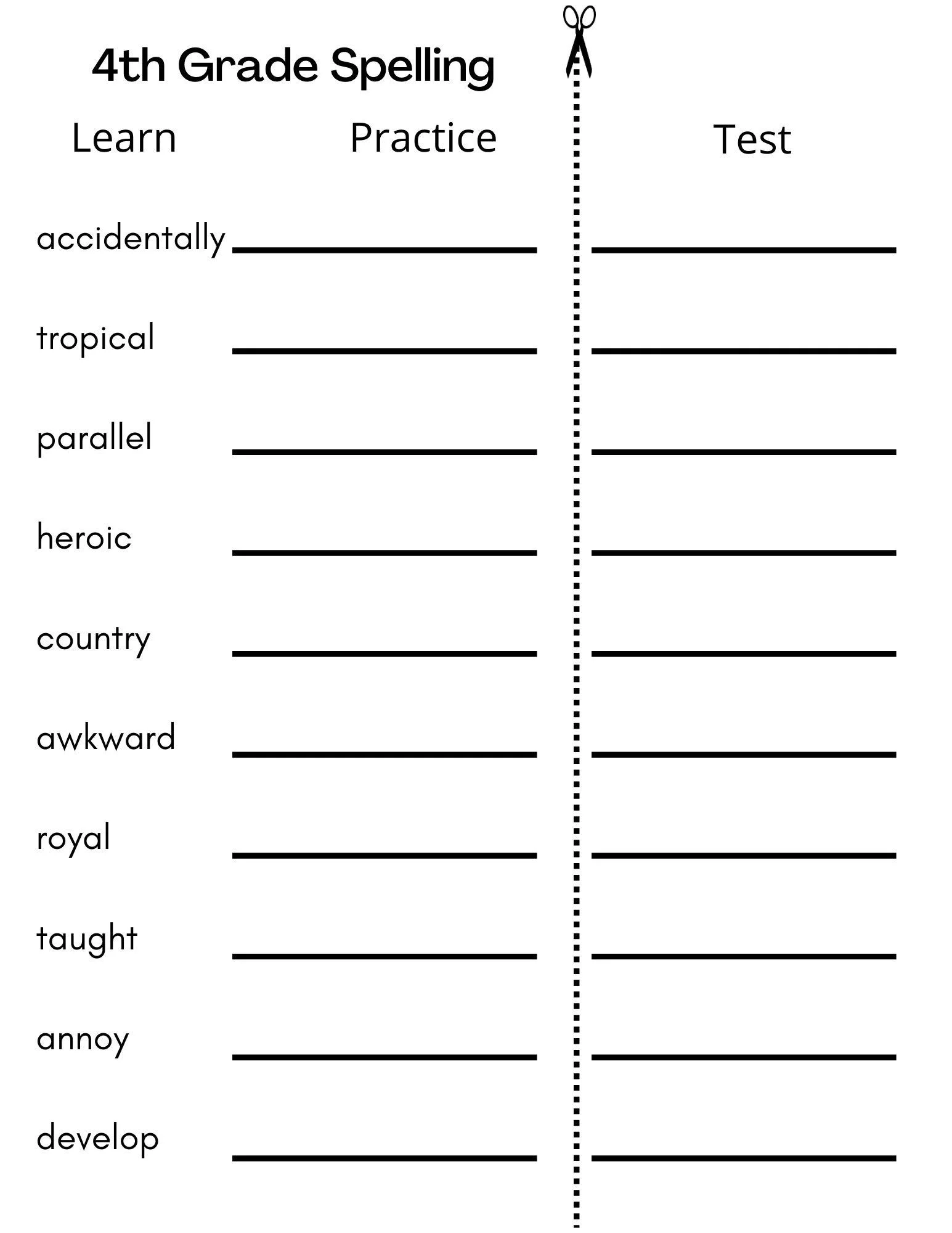 8 Printable Fourth Grade Spelling Writing Spelling Test Etsy 