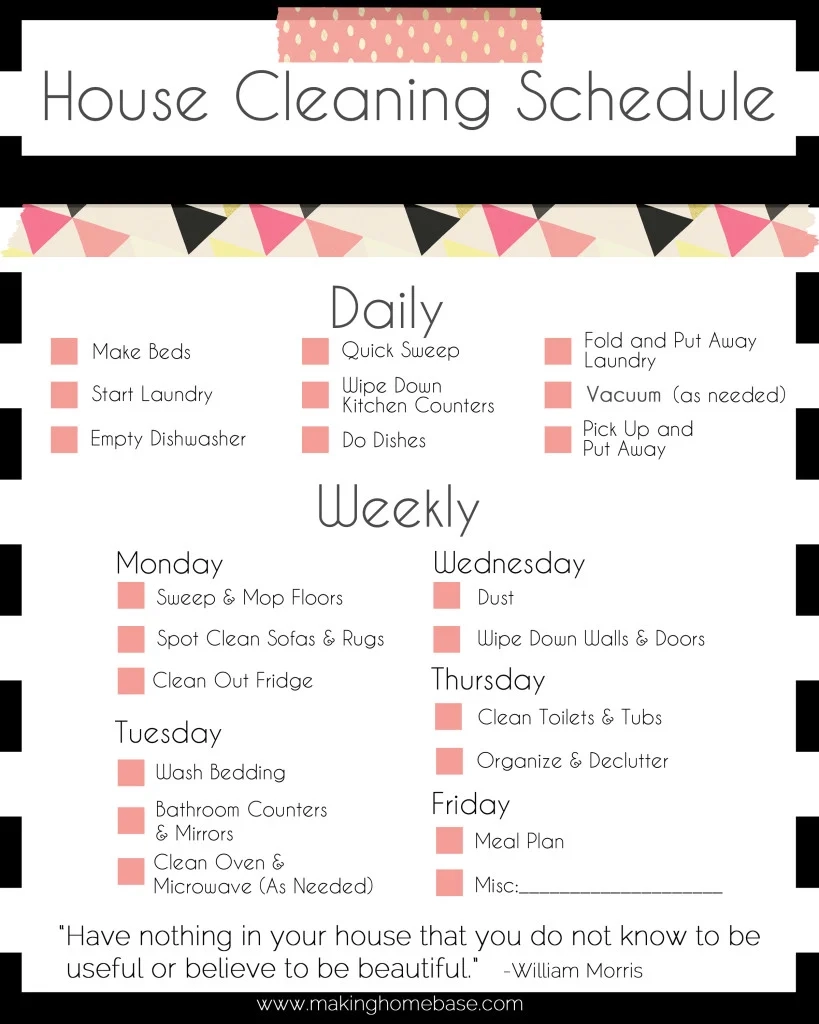 Printable Cleaning Schedule Template