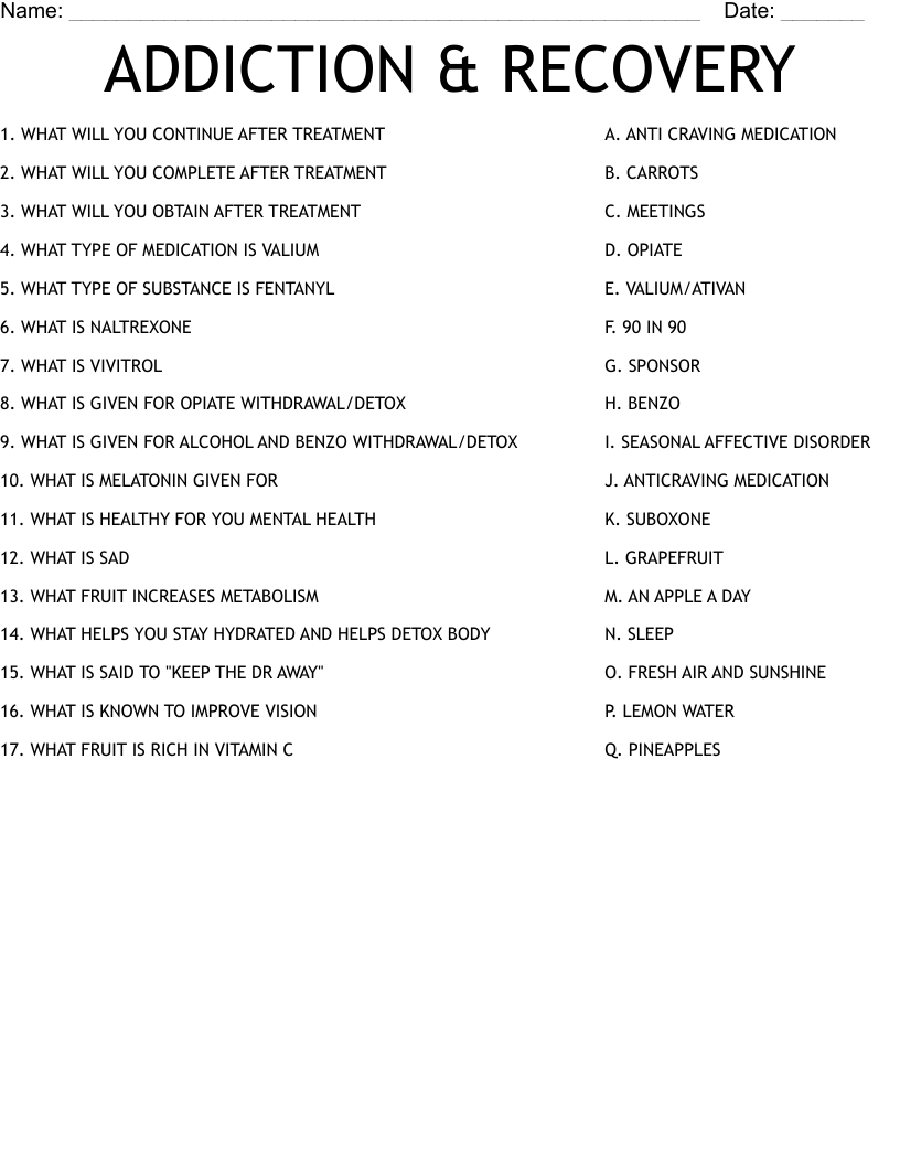 Addiction Worksheets Printable
