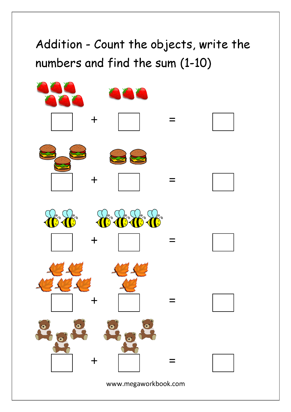Addition Worksheets For Kindergarten Addition For Kindergarten 
