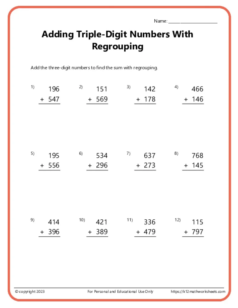 Addition Worksheets For Grade 2 Printable