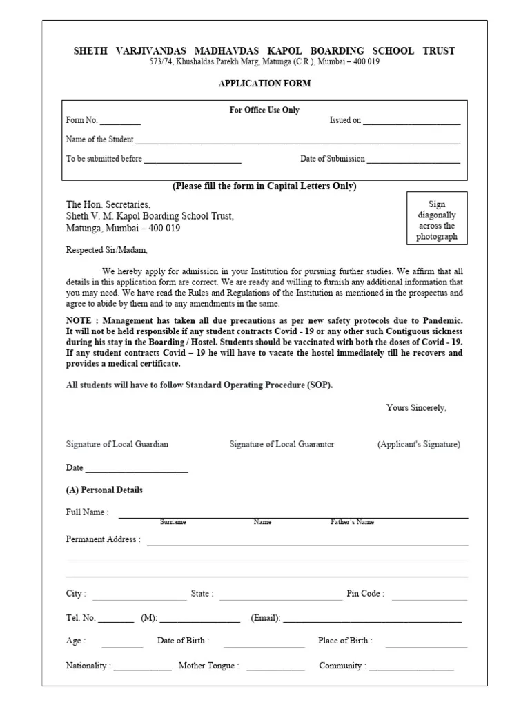 Admission Form For Boarding School PDF Career amp Growth 