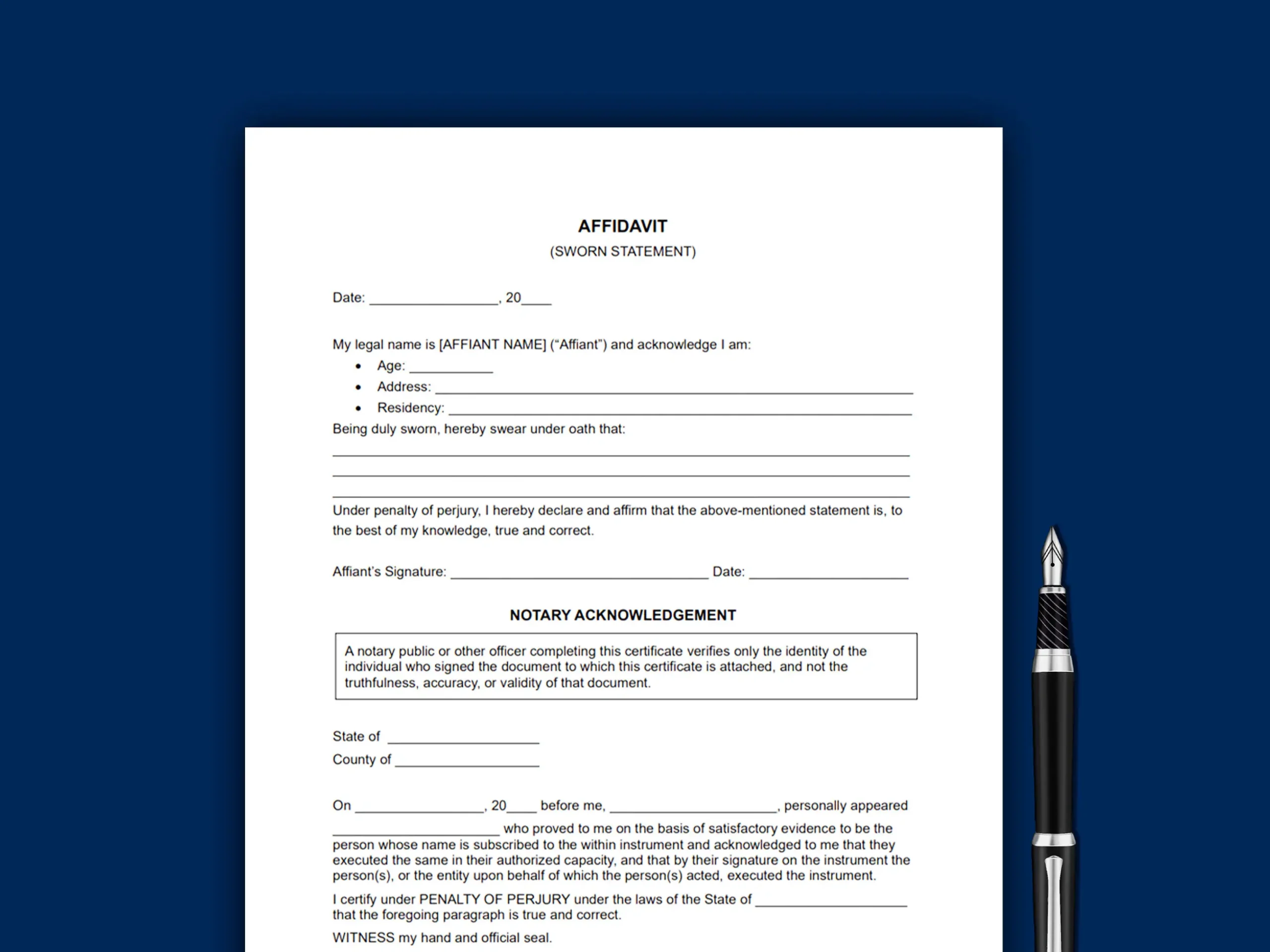 Printable Sworn Statement Affidavit Template