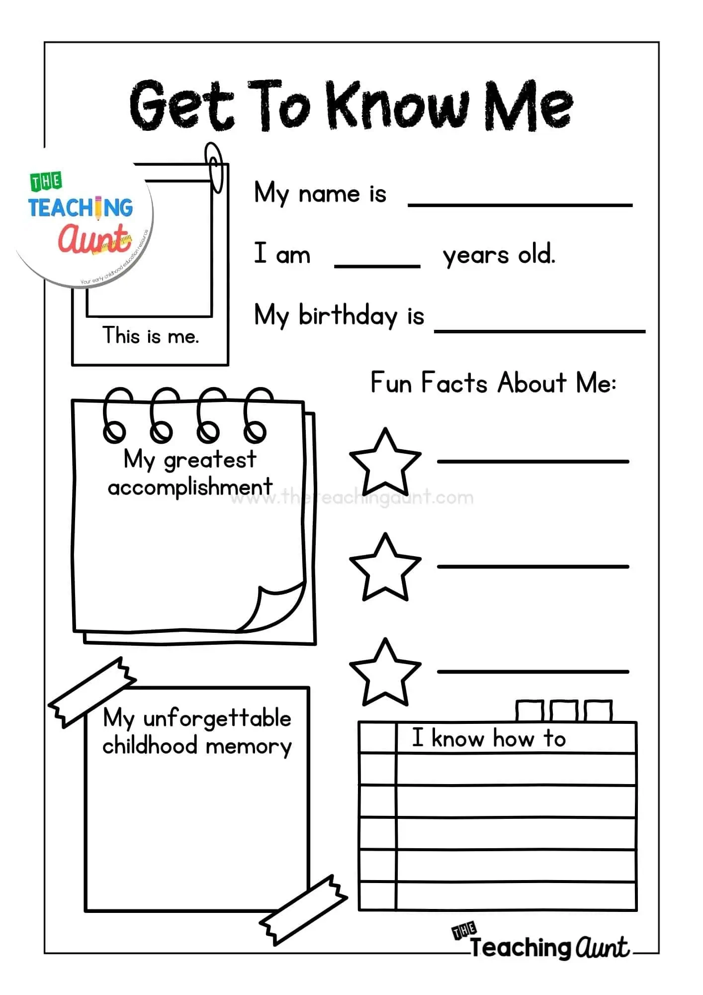 Free All About Me Printable Worksheet