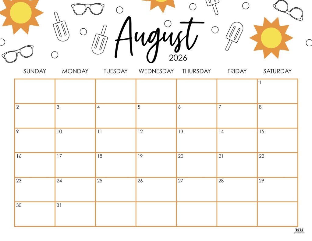Free Printable August Calendar 2026 Blank