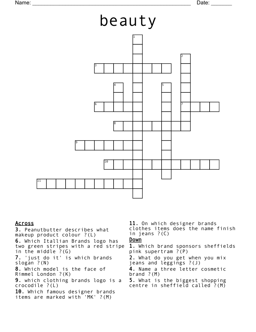 Beauty Crossword WordMint