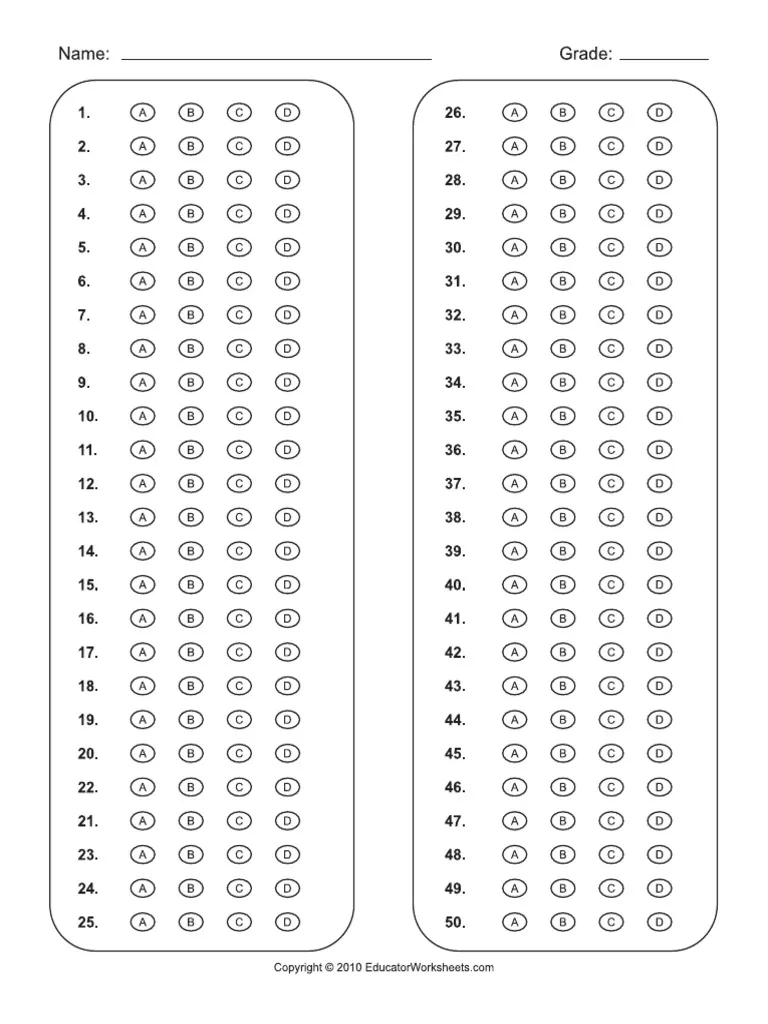 Bubble Answer Sheet 1 50 PDF PDF