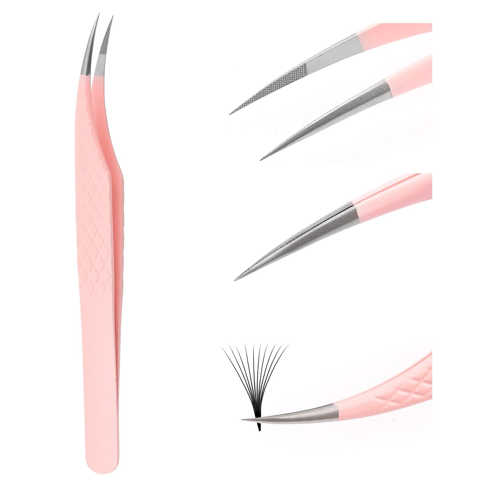 Buy Independent Pink Stainless Steel Curved Tweezers For Eyelash Extensions Professional Striped Dolphin Form LW HT International Shipping 
