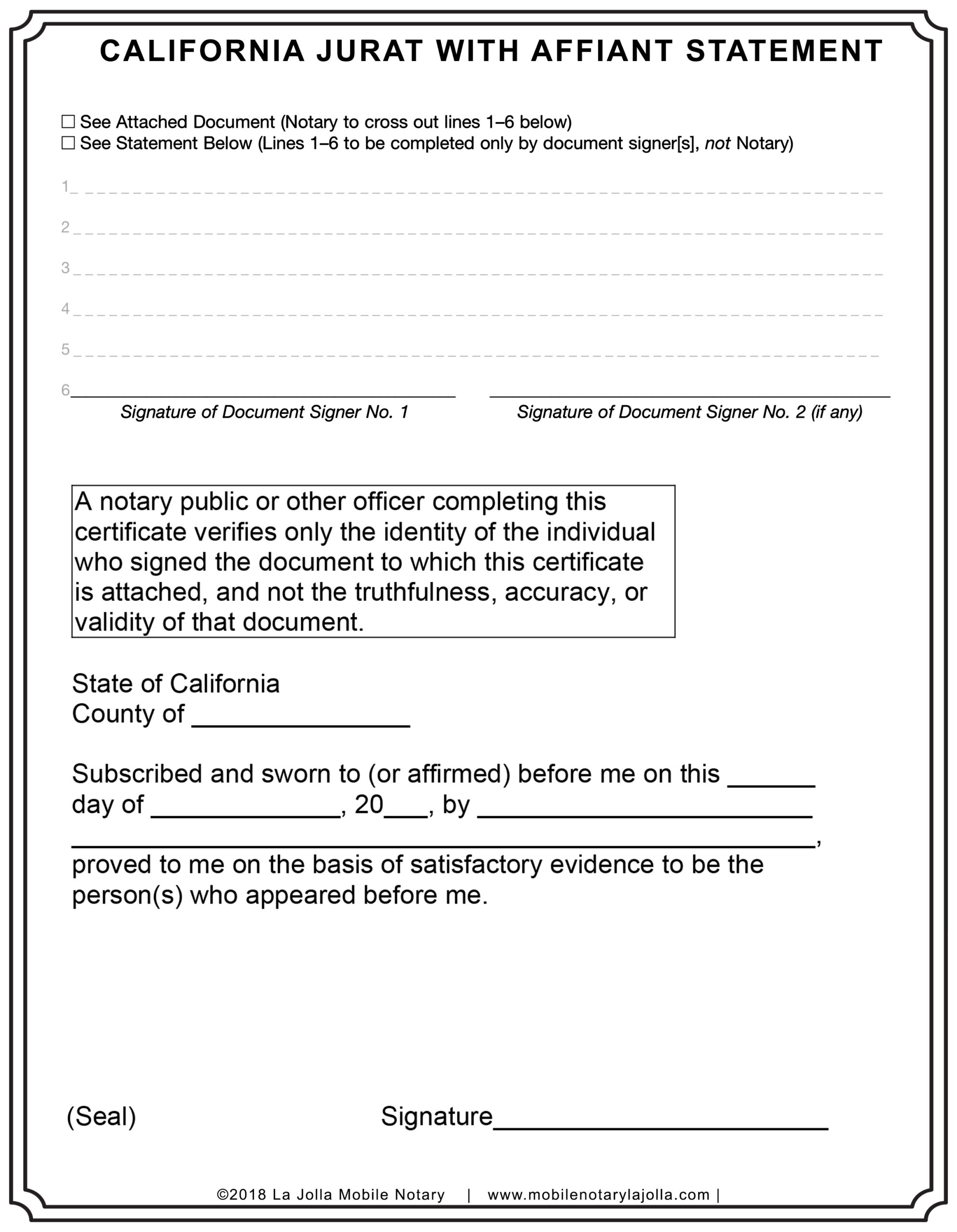 California Jurat With Affiant Statement