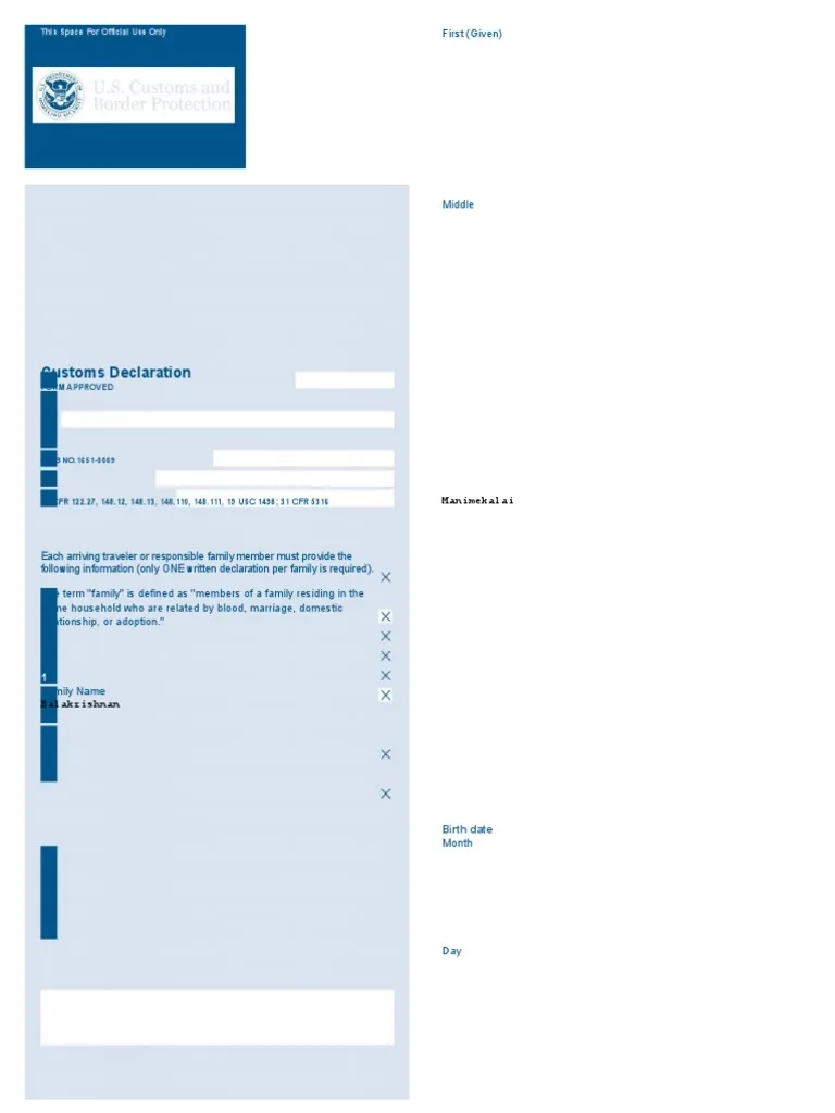Us Customs Form 6059b Printable Free