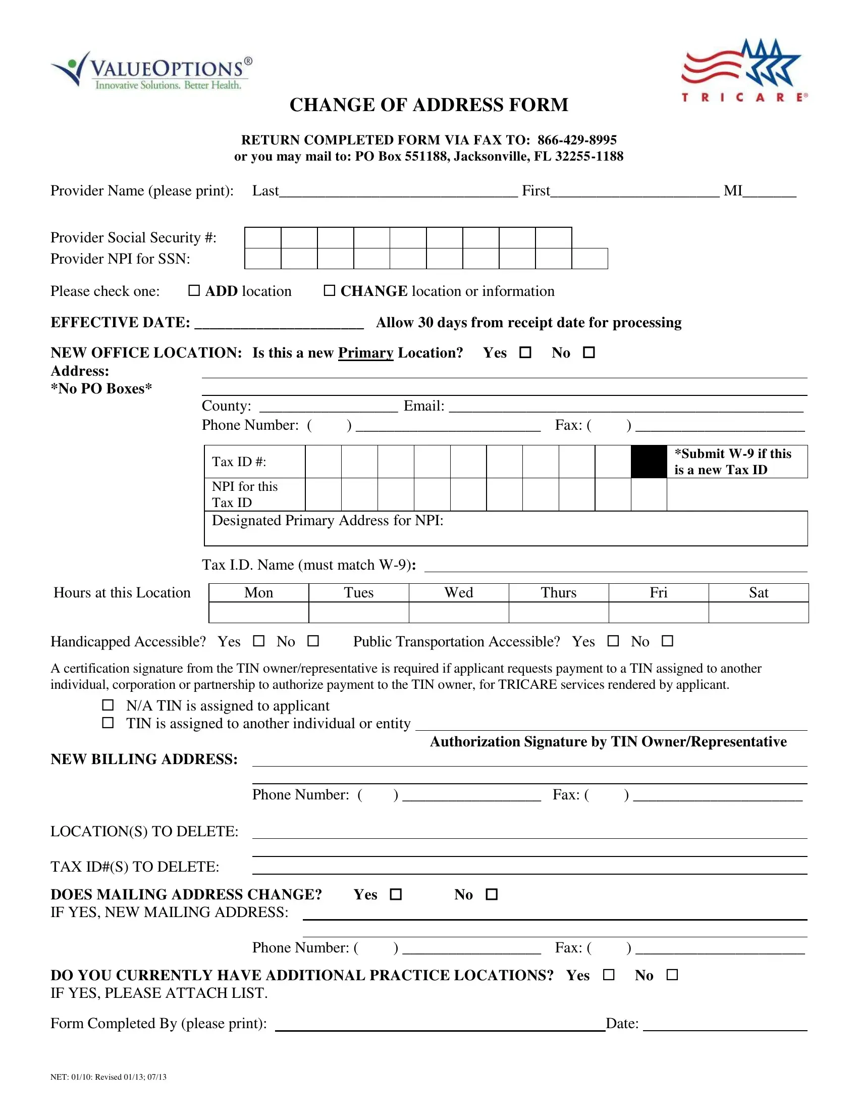 Provider Change Form Pdf