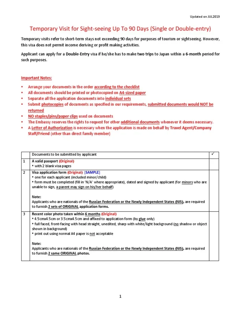 Japan Visa Application Form A-6