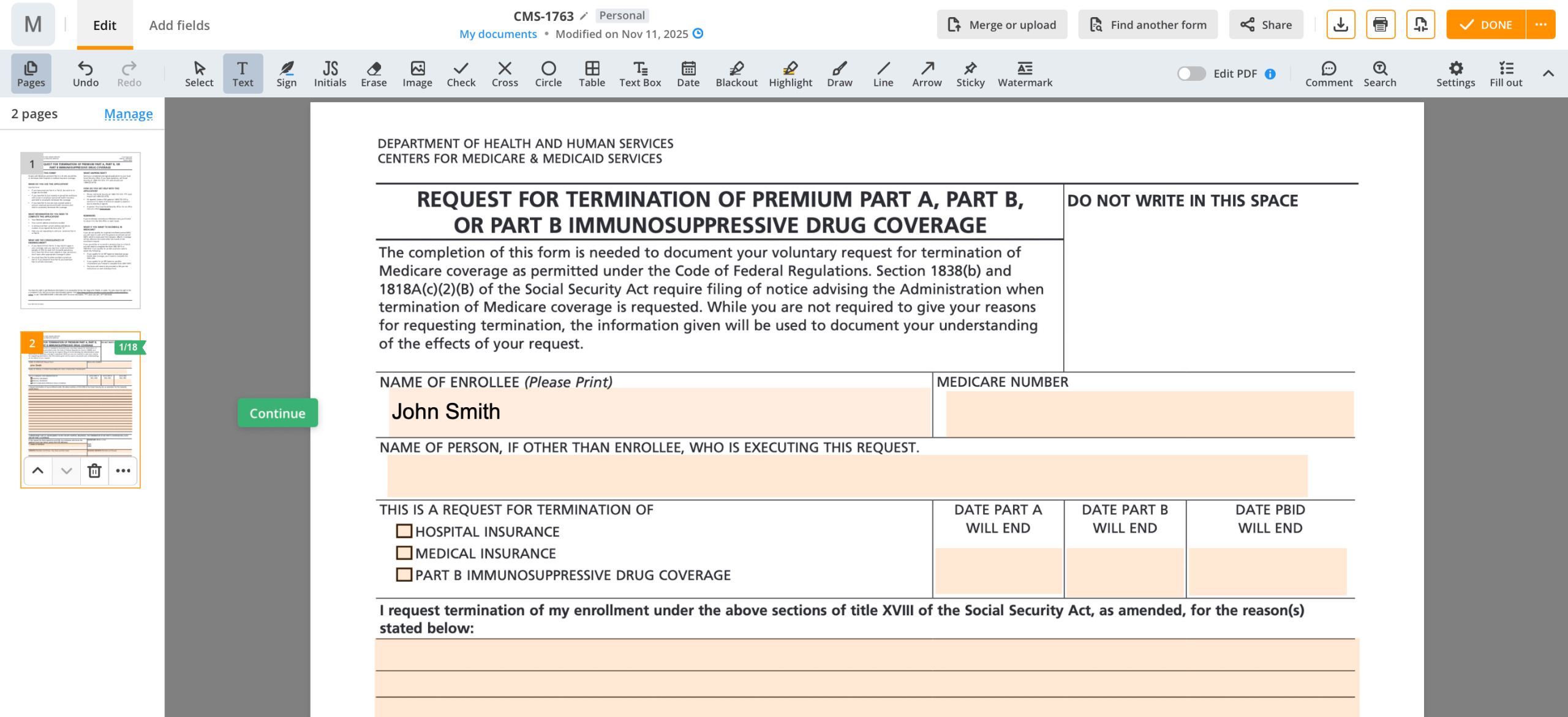 Cms 1763 Form Printable Free