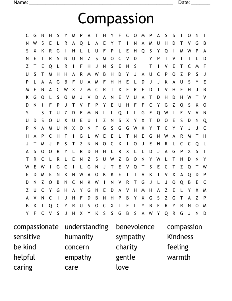 Free Printable Crossword Puzzles About Compassion