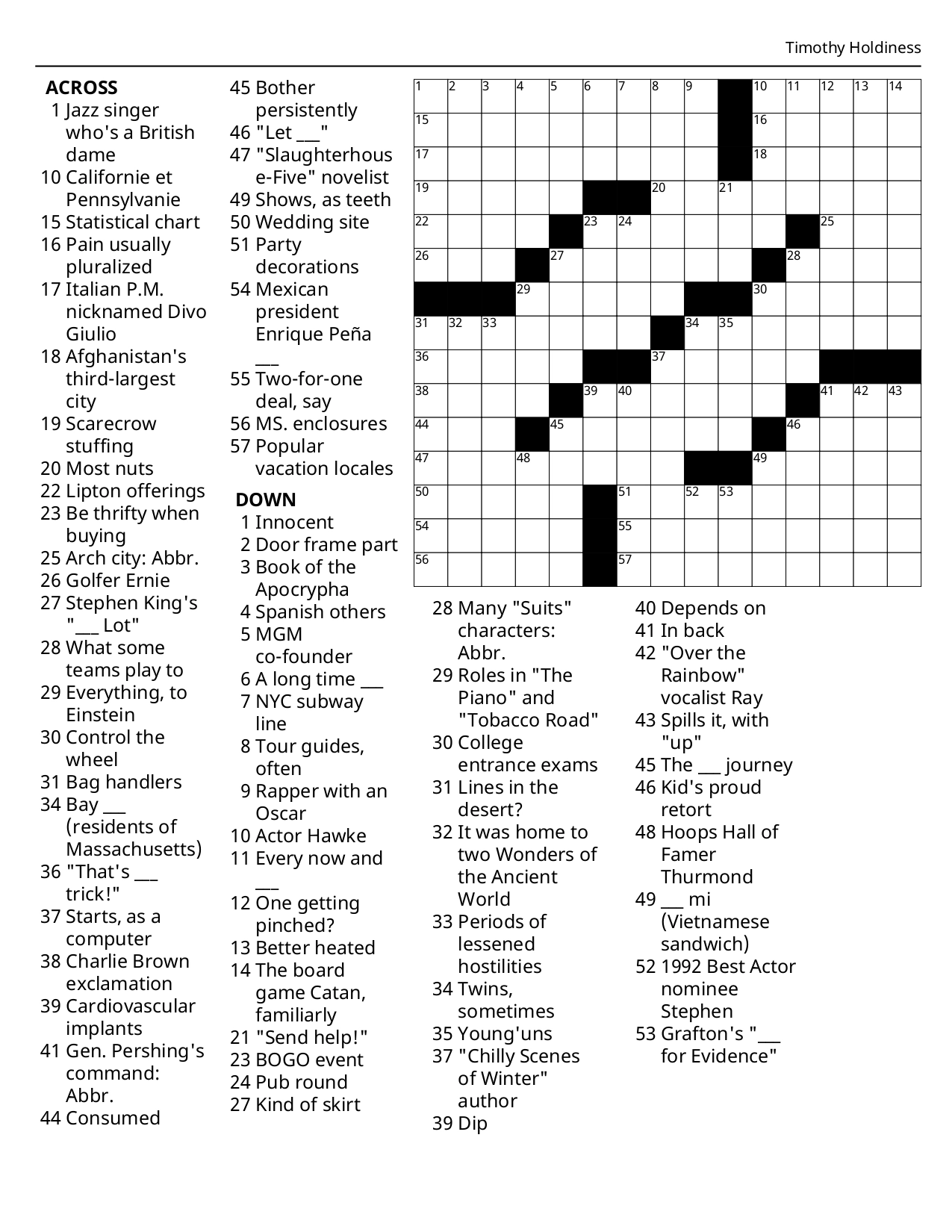 Newspaper Crossword Puzzles Printable