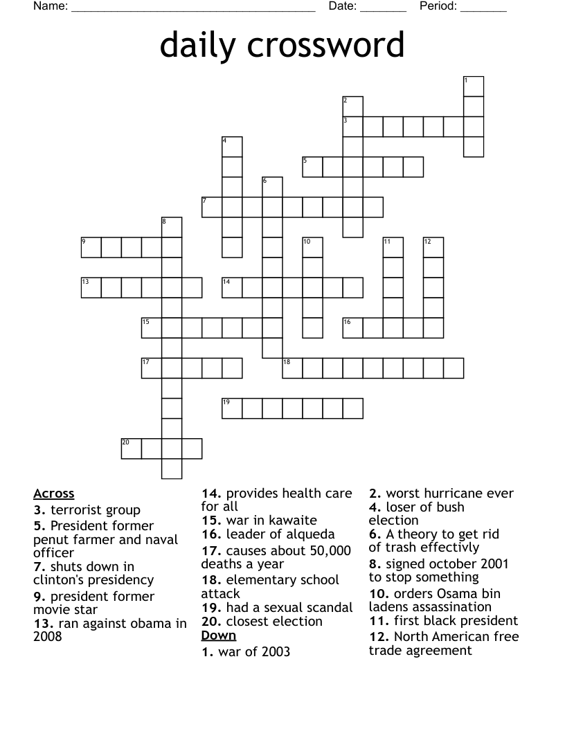 Free Daily Printable Crosswords Puzzles
