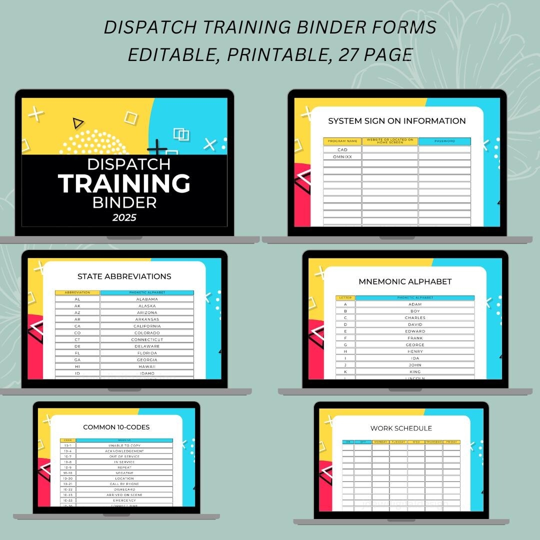 Dispatcher Training Binder 2025 Calendar 10 Codes Mnemonic 