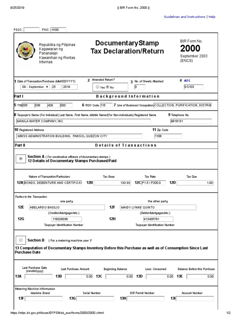 Drafted BIR Form No 2000 PDF Taxation Taxes