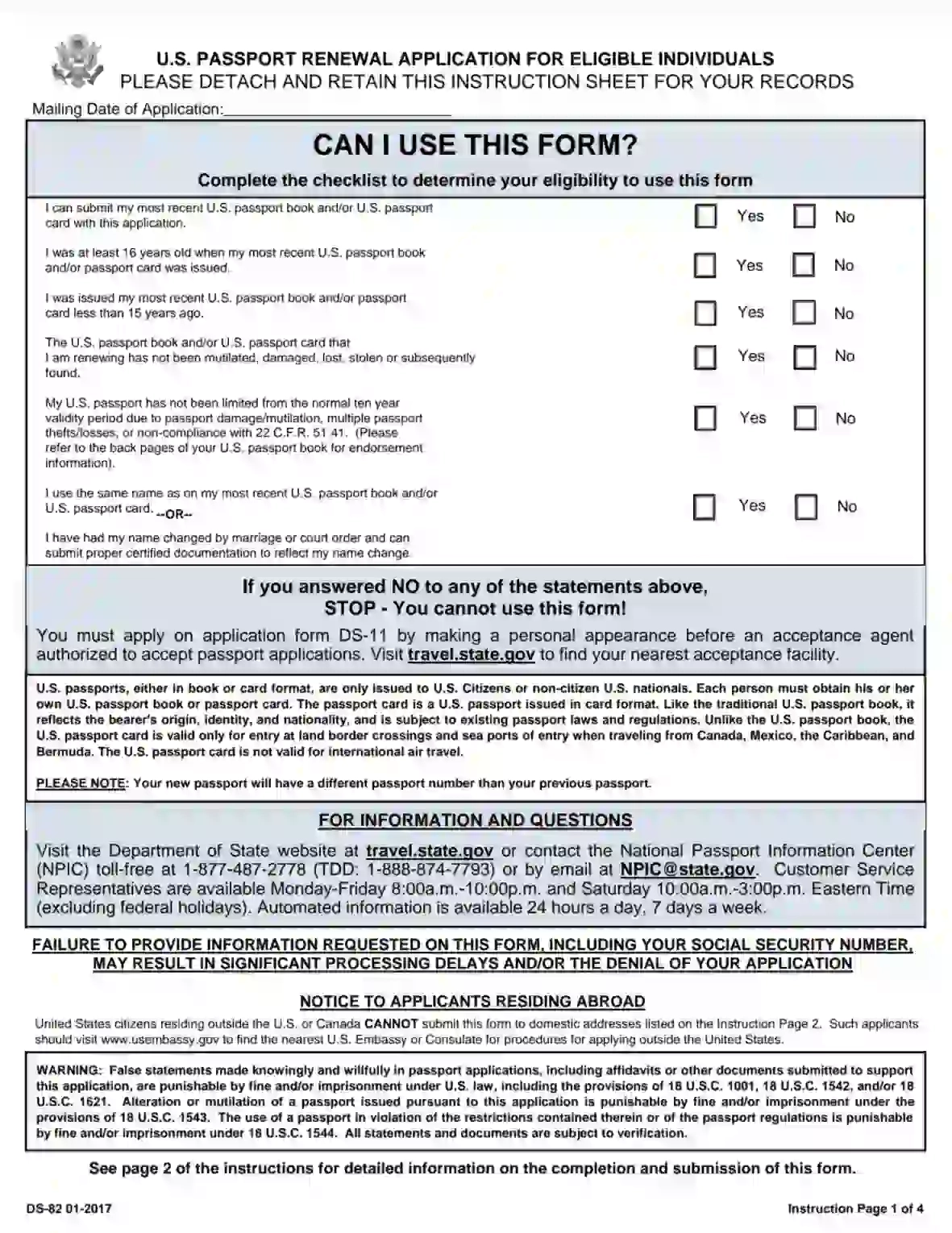 Passport Renewal Form Ds 82 Printable