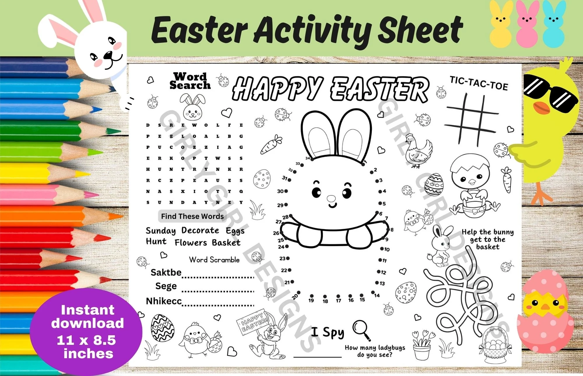 Easter Activity Coloring Sheet For Kids Instant Download