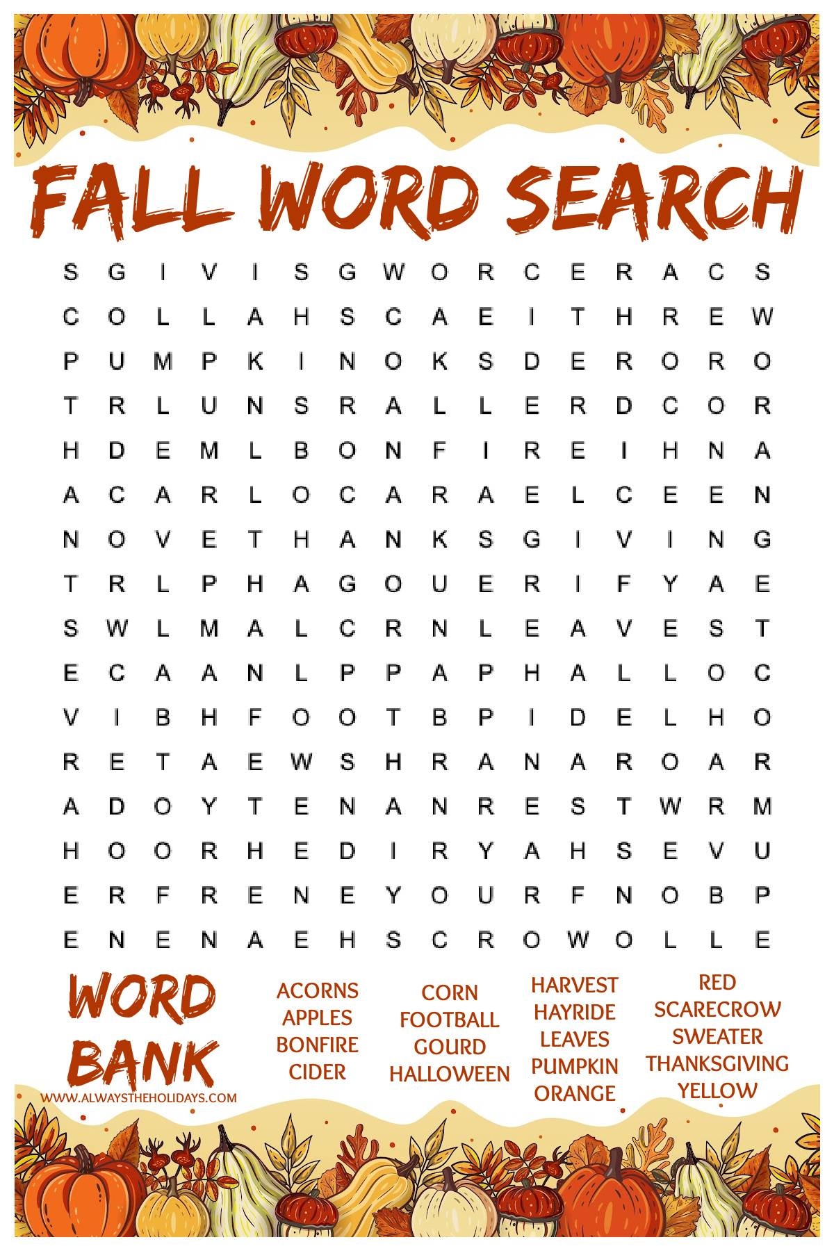 Free Printable Fall Word Searches