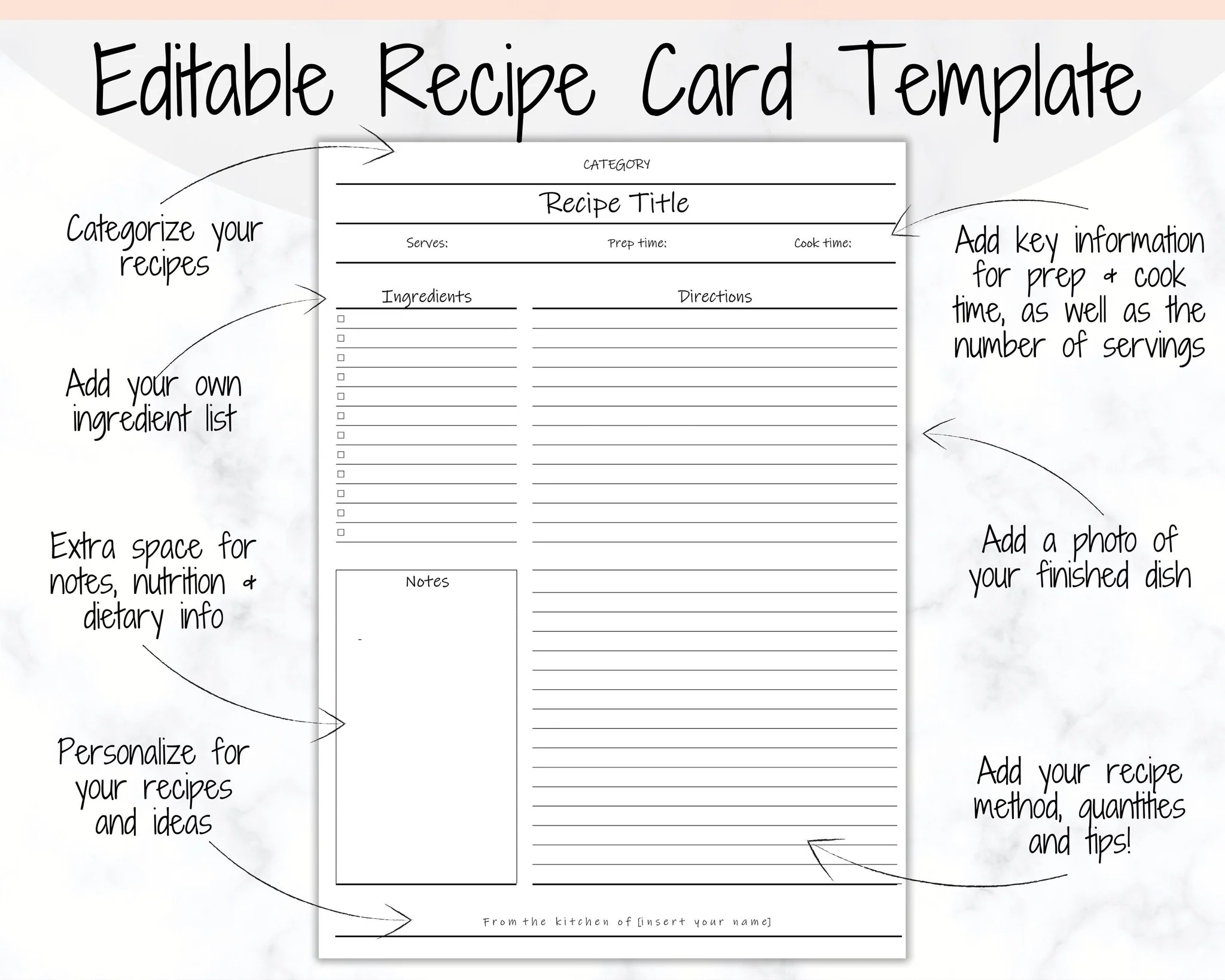 Editable Recipe Sheet Template Recipe Book No Photo Ink Free