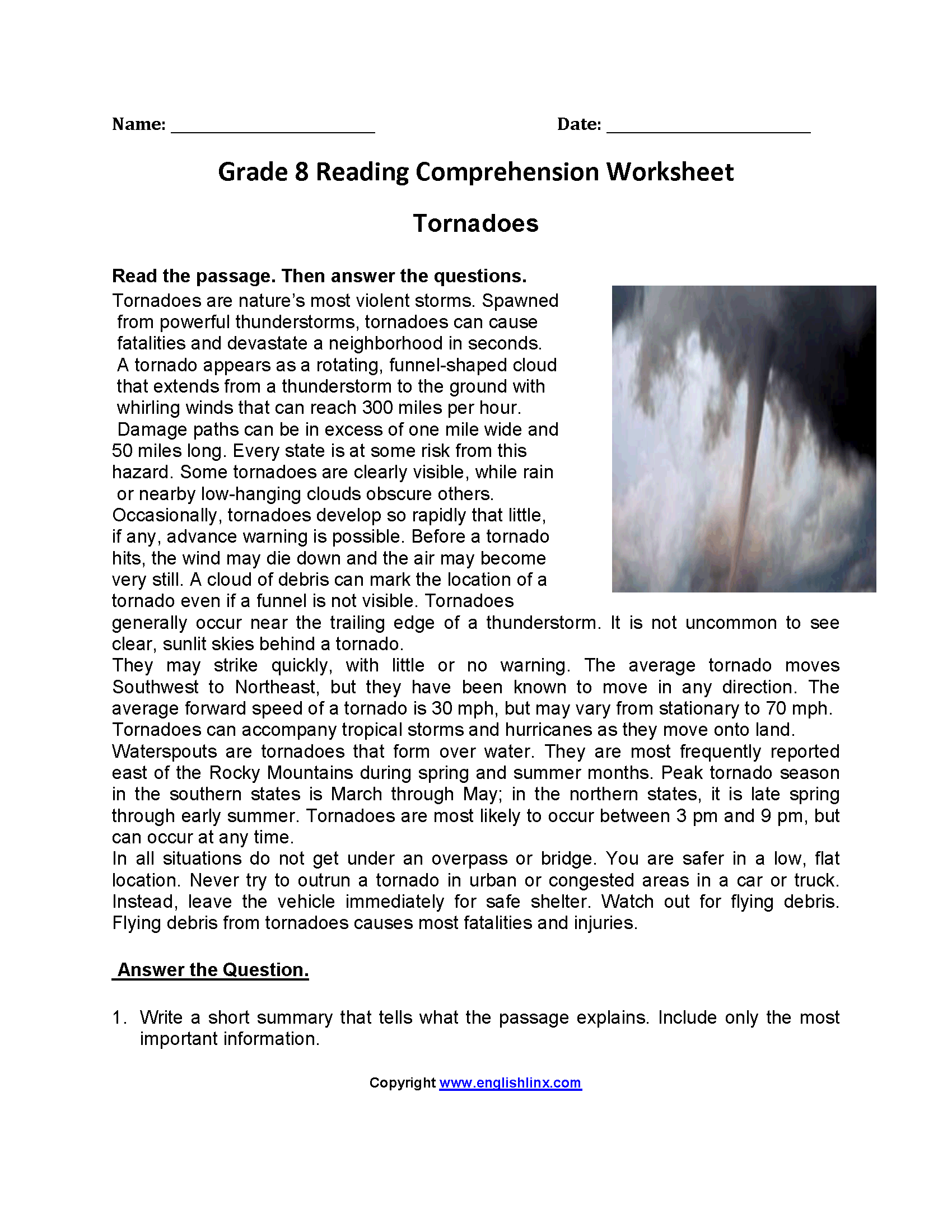 Eighth Grade Reading Worksheets Vocabulary amp Fluency Practice