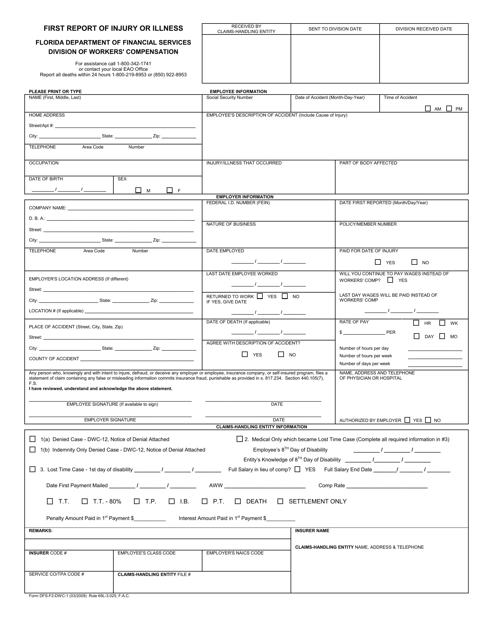 First Report Dfs F2 Dwc 1 Form Fill Out Printable PDF Forms Online