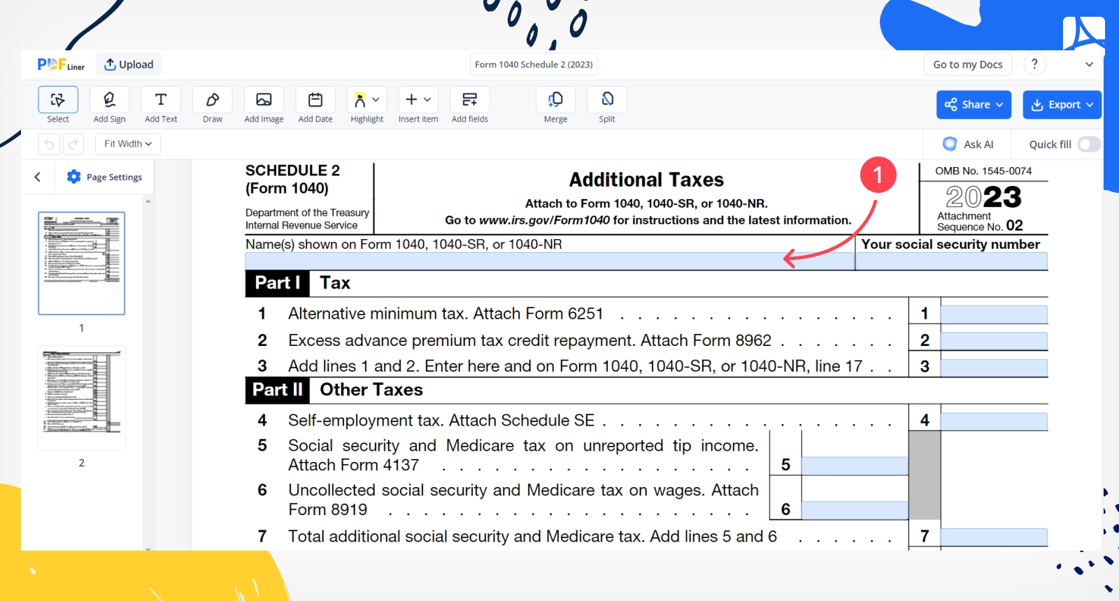 Irs Form 1040 Schedule 2 Instructions 2024