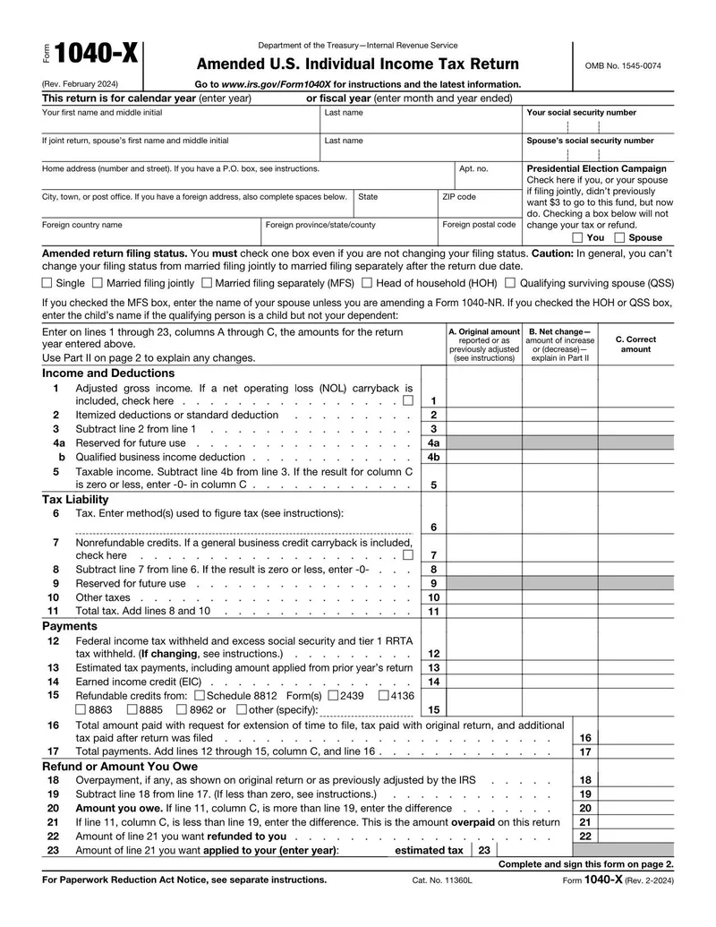 Form 1040 X Amended U S Individual Income Tax Return Safely 