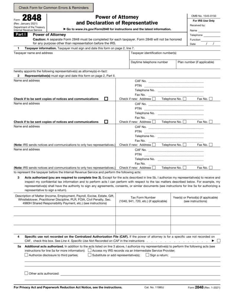 Irs Form 2848 Printable Pdf Fillable