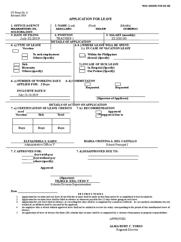 Deped Form 6 2023 Template