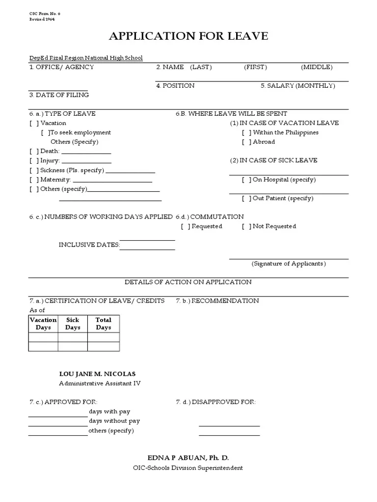 FORM 6 Leave Form PDF Government Business