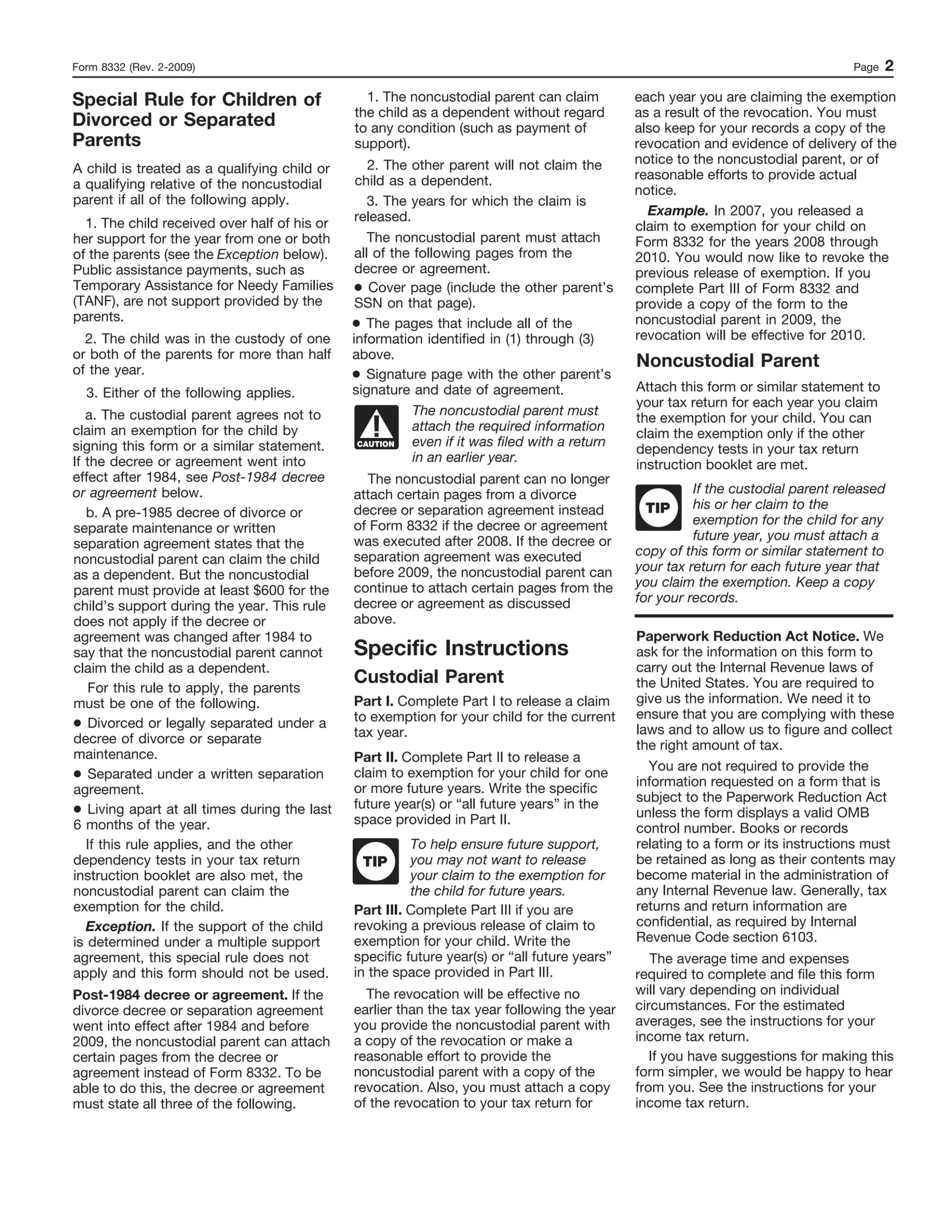 Form 8332 Release Of Claim To Exemption For Child PDF
