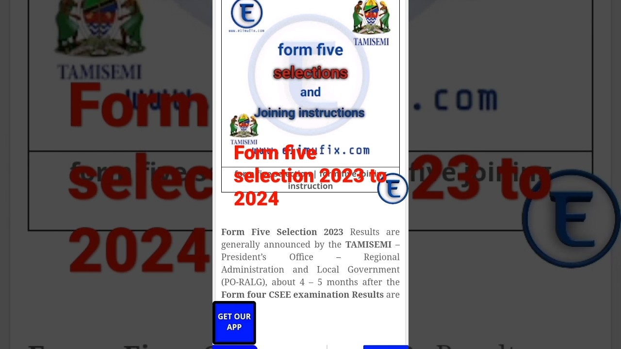Form Five Selection 2023