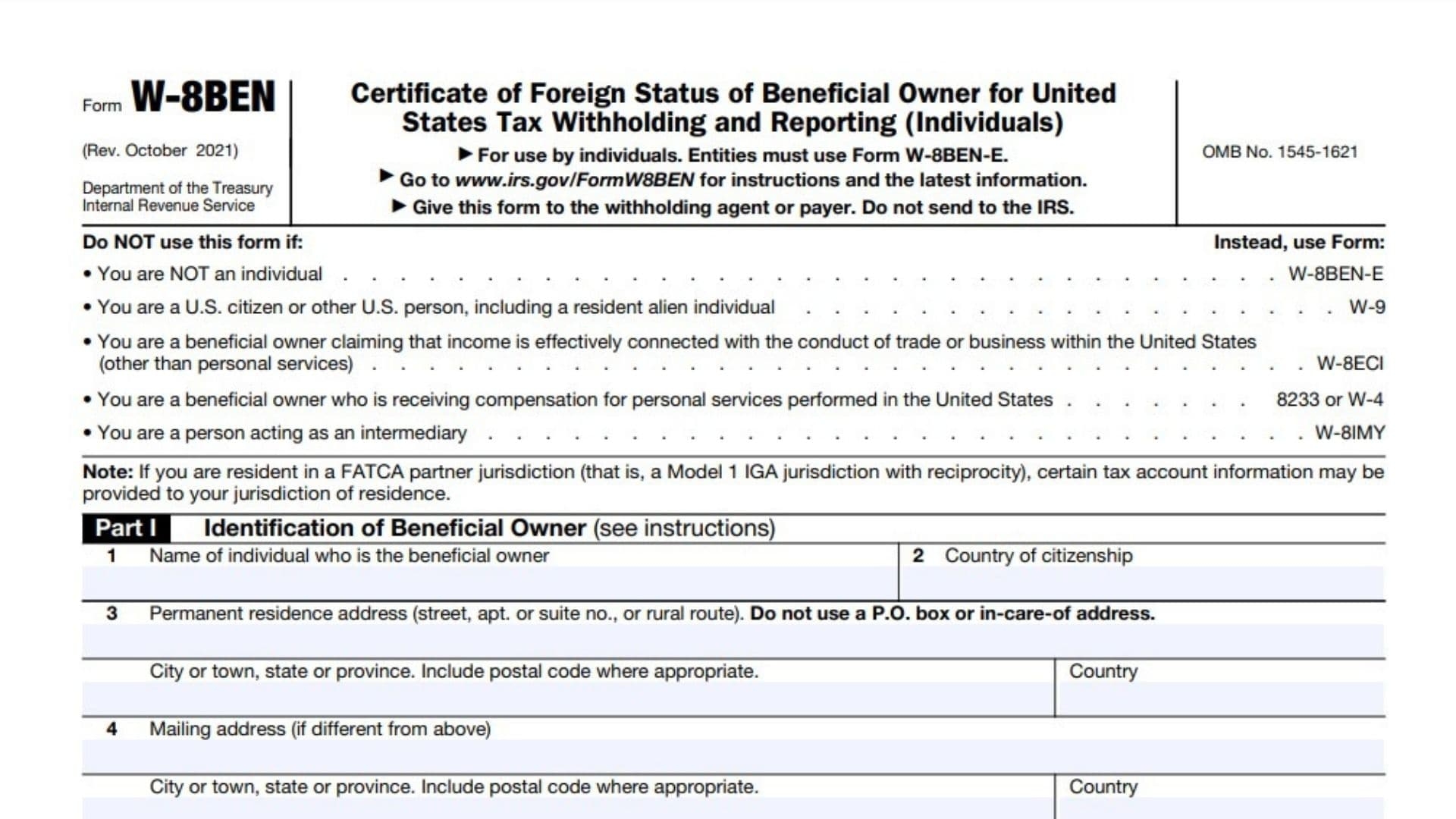 Form W 8BEN Instructions 2025 2026
