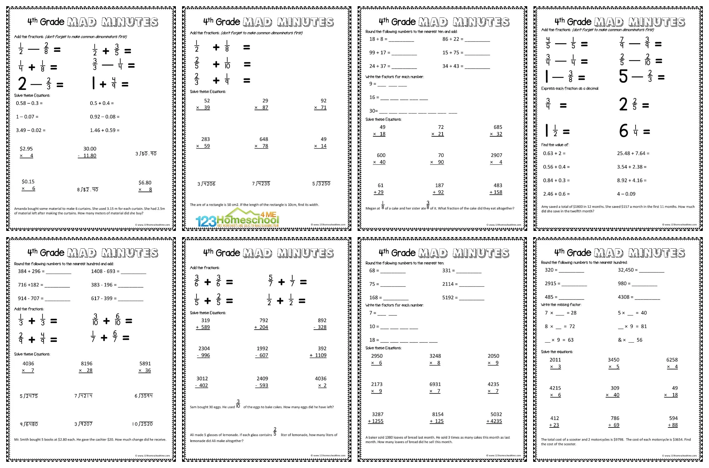 4th Grade Printable Worksheets Math