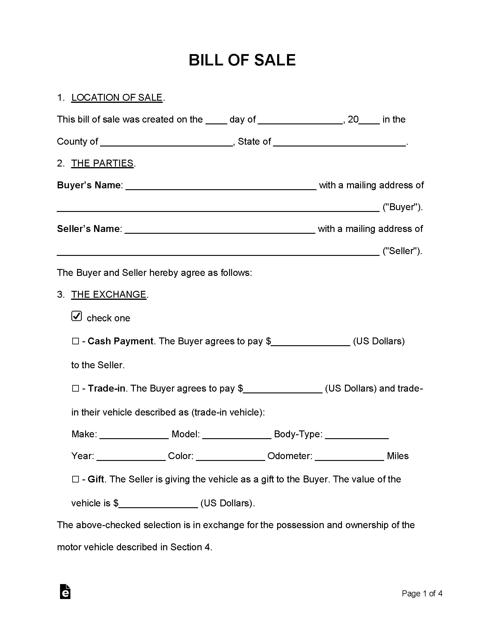Bill Of Sale Form Printable Dmv