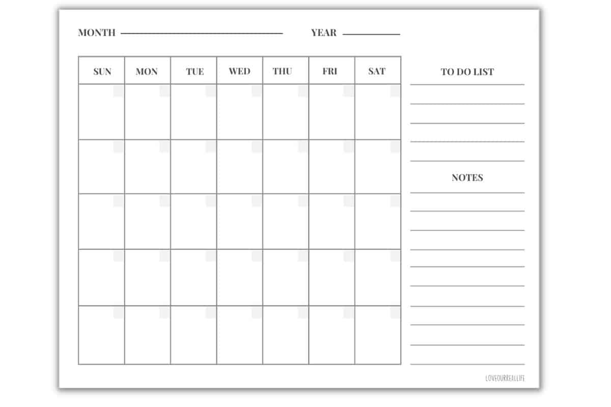 Printable Blank Calendar With Notes