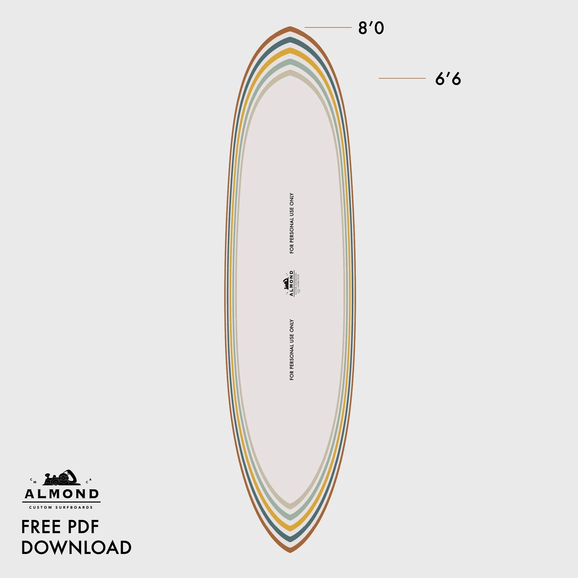 Free Downloadable Mid Length Surfboard Template Almond 